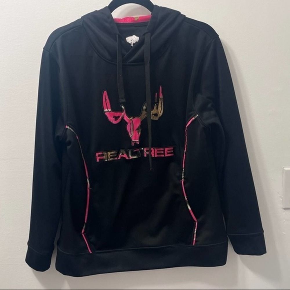 Realtree‎ Black and Pink Camo Hoodie, Size Small